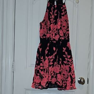 Floral Black and Pink Midi Dress